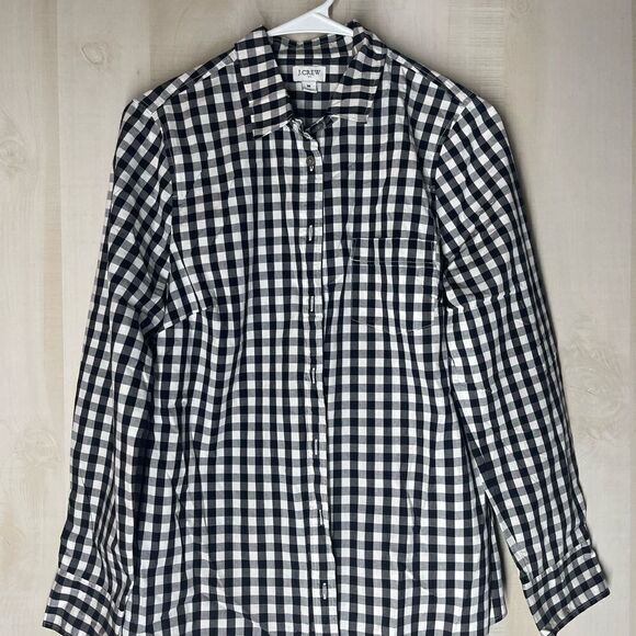 J. Crew black and‎ white checked bottom down blouse top, size medium - Picture 4 of 16